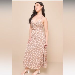 Brown floral print straps maxi dress from Lulus
